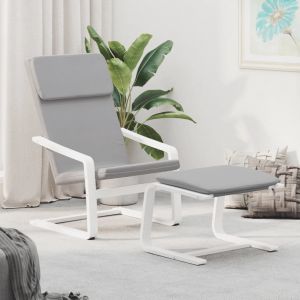 Image de VidaXL Chaise de relaxation avec repose-pied Gris clair Tissu Gris clair et blanc