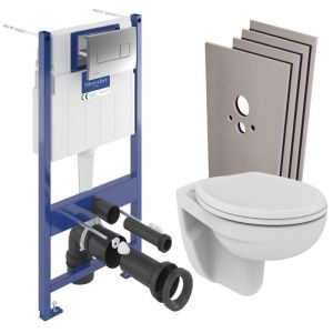 Villeroy & Boch ViConnect Pro S Pack WC bâti-support + WC suspendu Porcher + abattant + habillage + plaque (VCNPORCHER2SBCH)