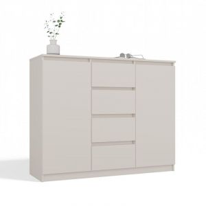 PARME - Commode 120 cm - armoire 2 portes 4 tiroirs, Beige, pour salon ou chambre
