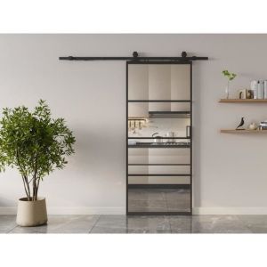 Porte coulissante avec système en applique - aluminium et verre trempé transparent - H205 x L93 cm - SINCA II