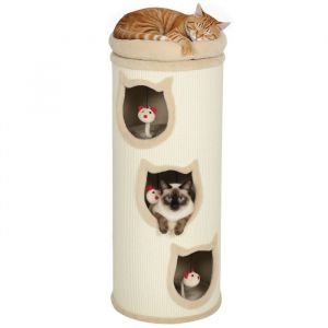 Pawhut Tonneau à gratter pour chat - 3 niveaux avec plate-forme - en sisal et bord en peluche - Ø 38 x 96 cm - crème