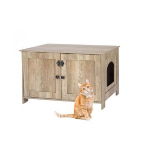 Relaxdays Armoire cache-liti&egrave;re, serrure, cloison, entr&eacute;e, H x L x P 46 x 78,5 x 44,5 cm, marron