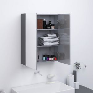 Image de VidaXL Armoire à miroir de salle de bain 60x15x75 cm MDF Gris brillant