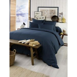 Housse de couette chaude en flanelle 260x240 cm Candice Bleu fonc&eacute; L'EFFET PAPILLON