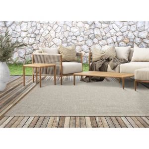 Tapis de Salon ou Terrasse en beige-gris 160x220 | Tapis plat moderne | Rectangulaire | Interieur et Exterieur - The Carpet Ottowa