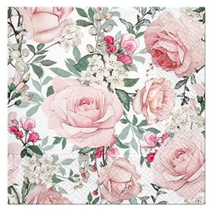 Homea Set de 20 Serviettes Papier 3 Plis 33 x 33 cm Roses Ecloses