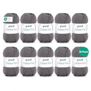 Gründl Cotton Fun fil à tricoter/ fil à crocheter (fil doux en 100% coton, certifié OEKO-TEX, 50 g/115 m, taille d'aiguille : 3-4, 1 pelote à 50 g), anthracite, 27 x 11 x 7 cm
