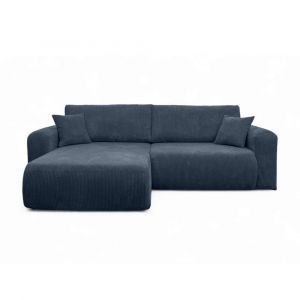 Loungitude Canapé ALYA dangle compacte réversible et convertible 4 places en velours côtelé - Bleu foncé