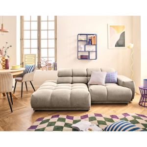 Matera - canap&eacute; d'angle gauche 3 places avec t&ecirc;ti&egrave;res r&eacute;glables en tissu textur&eacute; - taupe