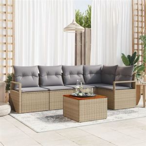 Ensemble de Canap&eacute; de Jardin avec Coussins Beige Poly Rattan Acacia, Canap&eacute; de Jardin 2 Places avec Rangement & Coussins Beige