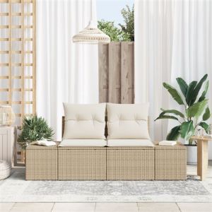 VidaXL Canap&eacute; de jardin 2 places avec rangement et coussins Beige Rotin Poly