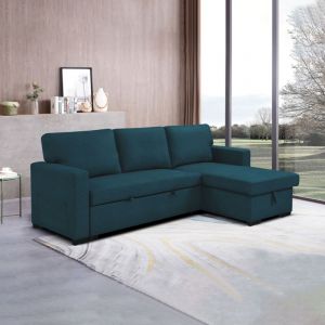 Mes M&s - Canap&eacute; d'angle r&eacute;versible et convertible en tissu bleu - cozy