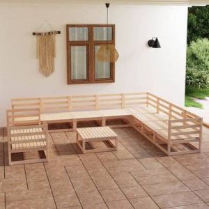 Image de VidaXL Ensemble de meubles d'extérieur 11 pièces en bois de pin brun clair