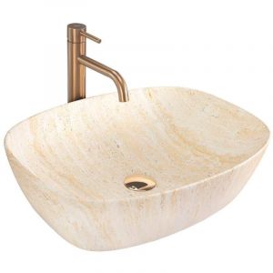 R&eacute;a Vasque &agrave; poser freja travertine oval beige matt