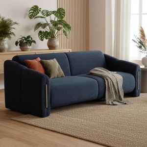 Canapé 3 places design Maximilien Métal doré et Velours côtelé Bleu foncé