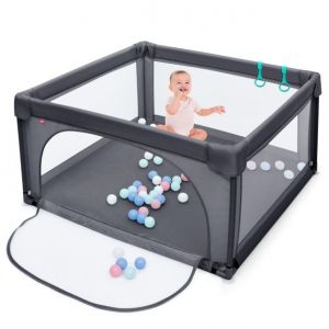 Coast Baby Playpen Ground Box with 50 Playballs Parc pour bébé avec filet respirant 120 x 120 cm Gris foncé