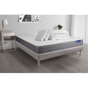 Pack pr&ecirc;t &agrave; dormir matelas ACTILATEX DREAM Latex et m&eacute;moire de forme 140x190 cm + sommier KIT gris + 2 oreillers + couette