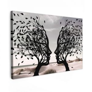 TABLEAU SUR TOILE Plage - Mer - Personnes - Arbre - Art moderne Toile Decoration Murale Grand 140x90 cm