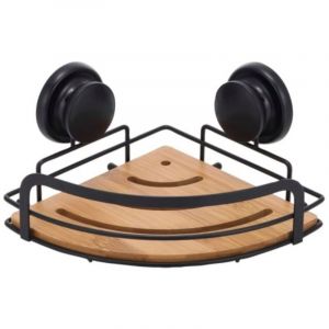MSV Etag&egrave;re Panier de douche d'angle mega ventouses Bambou & Acier Noir mat