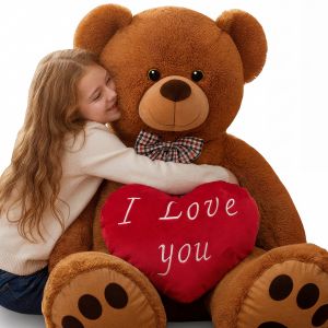 Nounours XXXL 175cm brun avec coussin en forme de c&oelig;ur 26cm