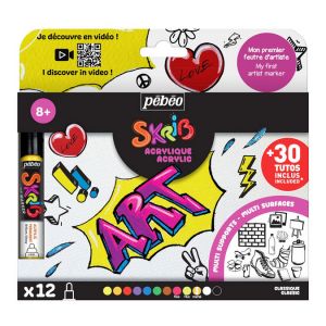 Pebeo Marqueur acrylique Skrib 12 couleurs