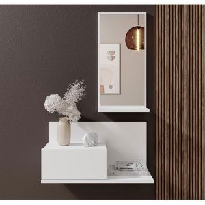 Design Ameublement - Meuble d'entrée 1 Tiroir avec Miroir Console d'Entrée Vestiaire Finition en couleur Blanc Mate 60x85,5x30cm Modèle Isabela
