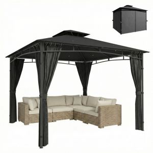 Outsunny Tonnelle de jardin ext&eacute;rieur - cadre de toit r&eacute;tractable & double toit UV50+, imperm&eacute;able - 3x3m - gris anthracite