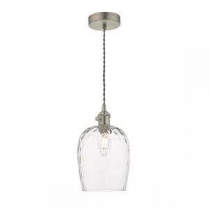 Lumiere Suspension Hadano Verre moul&eacute;,chrome antique 1 ampoule 127cm