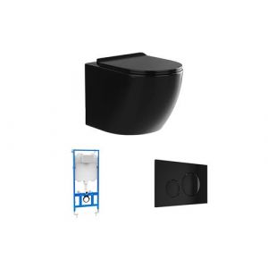 Pack WC suspendu noir brillant avec b&acirc;ti-support et plaque de d&eacute;clenchement - JAVOINE