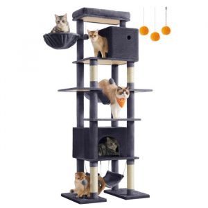 Arbre À Chat, Forme De Tour, Taille Xxl, Multi-Niveaux, Gris Foncé