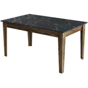 Menzzo Table de salle &agrave; manger avec rangement Fiorita 145cm Bois et Noir effet marbre
