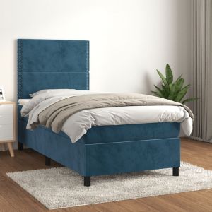 VidaXL Lit &agrave; sommier tapissier et matelas Bleu fonc&eacute; 80x200 cm Velours Dark blue