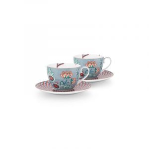 Pip studio Tassen und Untertassen Flower Festival Dunkelrosa 2er set Geschirr 1 ct (39.89 € / 1 ct)