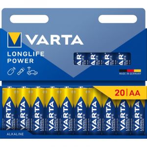 Varta Piles AA, lot de 20, Longlife Power, Alcalines, 1,5V, emballage recycl&eacute; &agrave; 90%, adapt&eacute;es aux jouets, souris sans fil, lampes de poche, Made in Germany