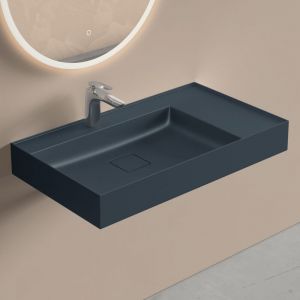 Doporro - Lavabo Suspendu avec Bonde Vasque &agrave; Poser Gris Noir Mat 80x46x12cm Lave Mains Rectangulaire avec Per&ccedil;age de Robinet Colossum630