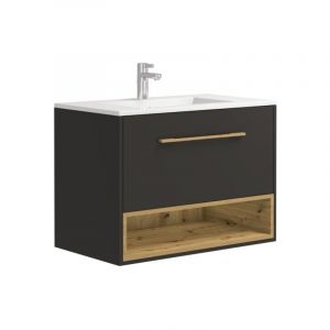 Meuble de salle de bain suspendu anthracite avec vasque à encastrer - 80 cm - YANGRA