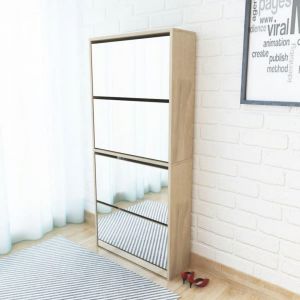 VidaXL Meuble à chaussures 4 étagères avec miroir 63x17x134 cm Chêne - Brun