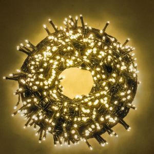 Wisdom - Chaine a' cordes Luccika Home se'rie 25 mt de 500 lumie'res de sapin de Noel a' led blanc chaud 31V cable vert avec 8 jeux de lumie're et