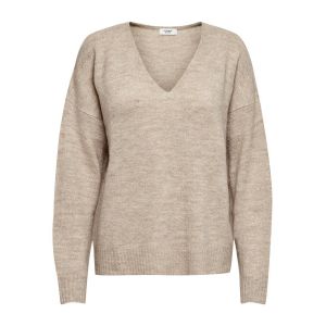 Image de Only JDY JDYELANORA L/S V-Neck PULLO. KNT Noos Sweater, Oatmeal/détails : mélange, XS Femme