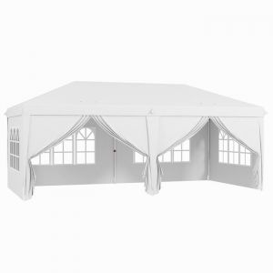 Outsunny Tonnelle barnum pliant pop-up 5,85L x 2,95l x 2,7H m 6 parois latérales amovibles 4 fenêtres + sac de transport blanc - Blanc
