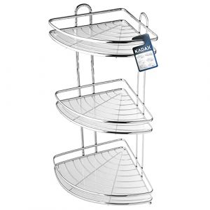 Kadax - tagère d'angle murale en acier chromé pour salle de bain - Étagère de douche - Support mural chromé (3 étages)