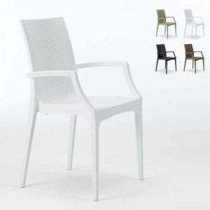 Image de Grand Soleil Chaises de jardin fauteuil accoudoirs bar café restaurants en Poly rattan BISTRO ARM | Blanc