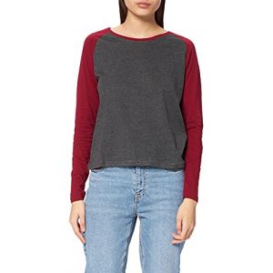 Urban classics Ladies Contrast Raglan Longsleeve T-Shirt, Charbon/Bourgogne, XXL Femme