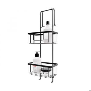 Schulte-ufer Tagère de douche et salle de bain, organisateur-serviteur de douche à suspendre, rangement de bain 2 paniers noirs, 21 x 18 x 67 cm