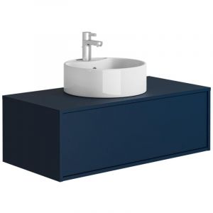 Meuble de salle de bain suspendu coloris bleu nuit avec simple vasque ronde - 94 cm - teana ii