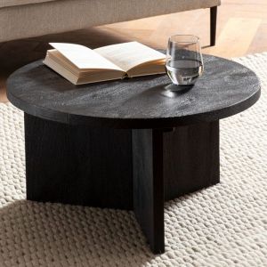 M&S Table basse ronde 60x60x33 cm en manguier massif noir
