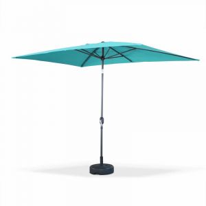 Alice's Garden Parasol droit Touquet rectangulaire 2x3m Turquoise, mât central aluminium orientable et manivelle d'ouverture