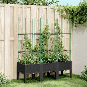 VidaXL Jardini&egrave;re avec Treillis, Lit Sur&eacute;lev&eacute;, Bac &agrave; Fleurs, Pot de Plantes, Bo&icirc;te &agrave; Fleurs Jardin Patio Terrasse Ext&eacute;rieur, Noir PP