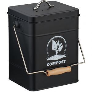 Relaxdays Seau &agrave; Compost, 6 litres, Couvercle, filtres &agrave; Charbon Actif, pour Vos d&eacute;chets organiques, Noir