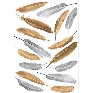 Plage Stickers décoratifs électrostatique, décoration de vitre pour noël, plumes or et argent, 29,7 cm x 21 cm - Gris / argent